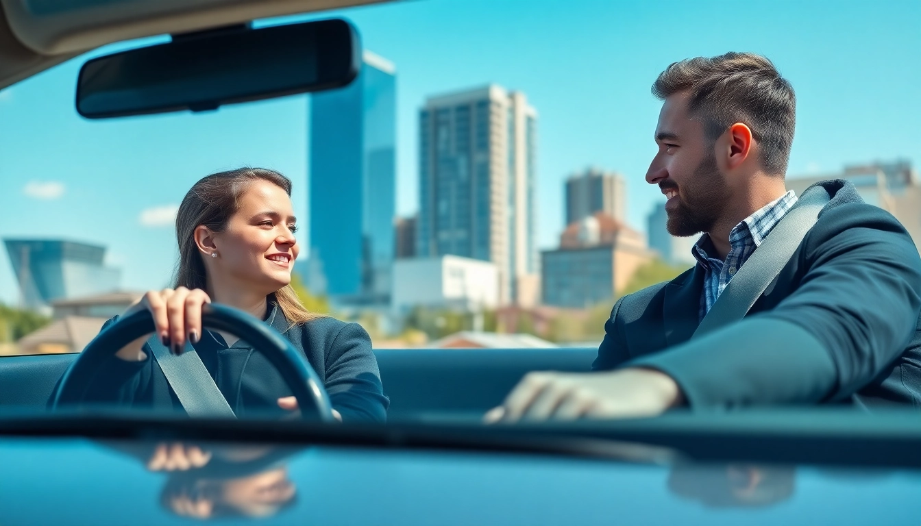 Experience automatic driving lessons Manchester with a professional instructor guiding a learner in a city setting.