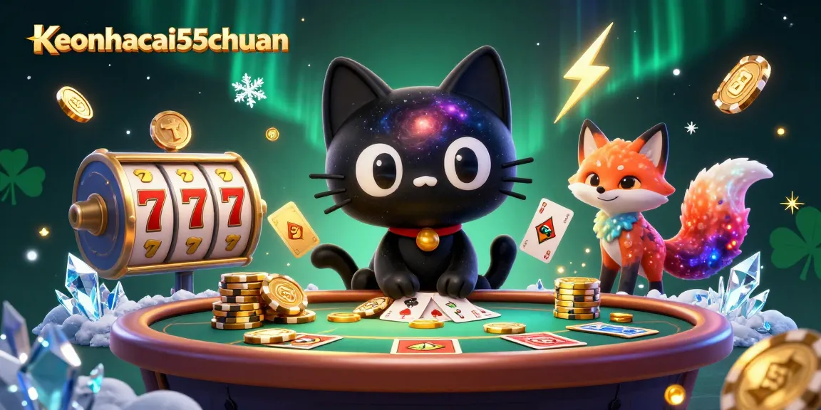 Engage in thrilling action with keonhacai55chuan's cosmic casino featuring a black hole cat and nebula fox.