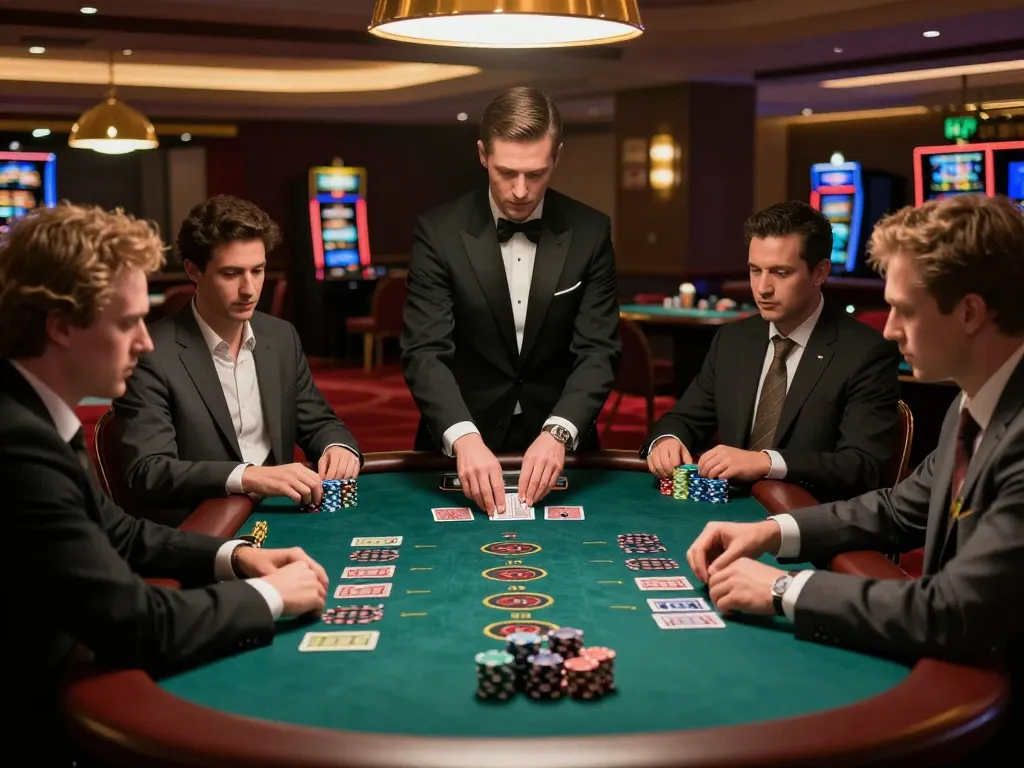 Engaged players enjoying dynamic blackjack game at https://mm88.green/ casino, showcasing high stakes and strategy.
