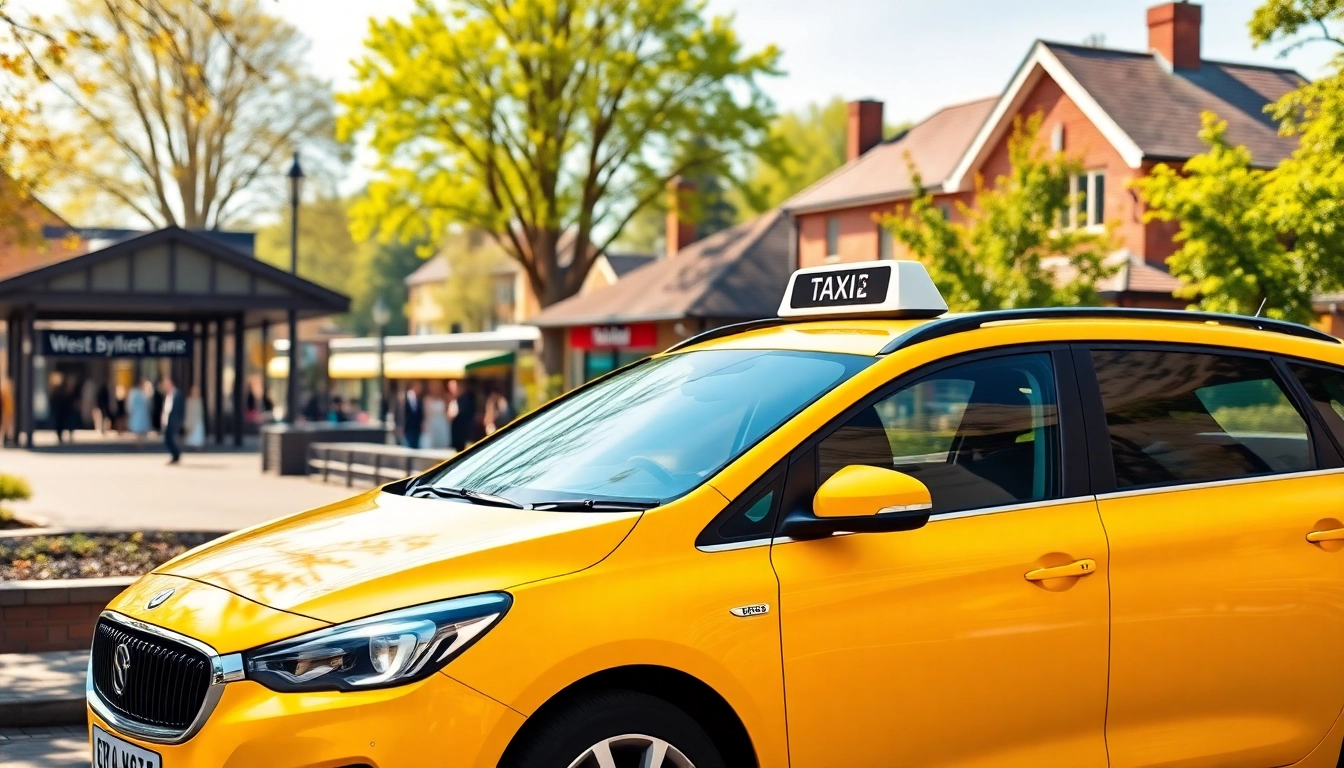 Book a reliable taxi in west Byfleet with our professional services featuring a sleek vehicle against local landmarks.