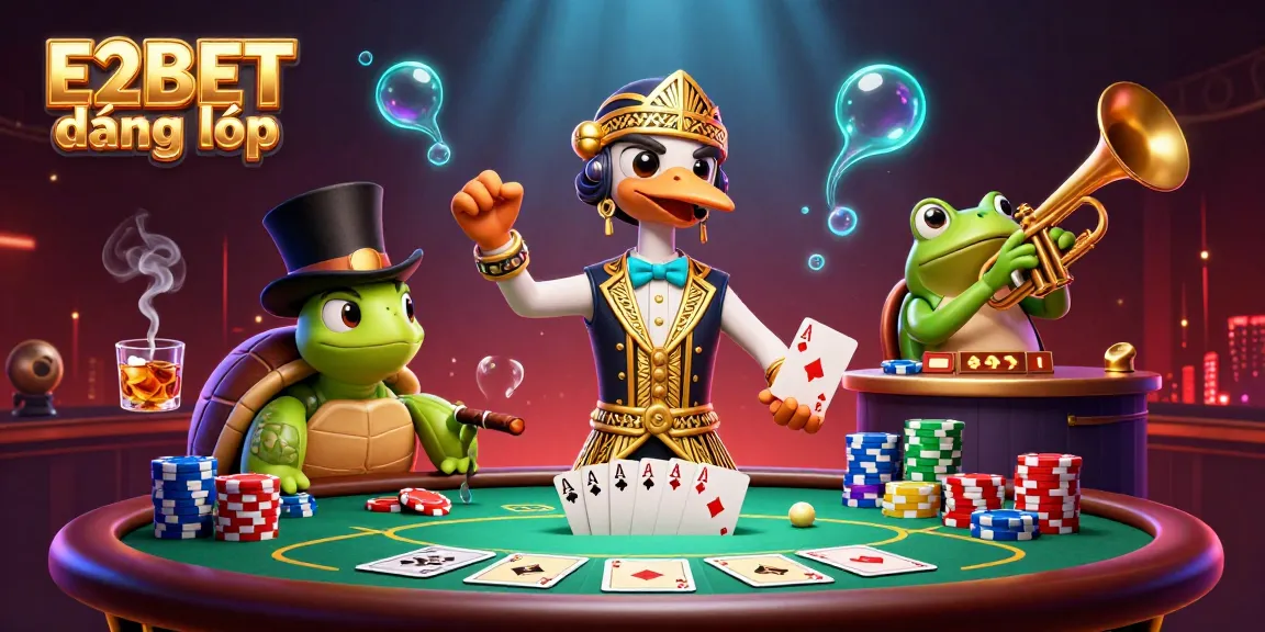 Engaging scene with E2BET đăng nhập as characters play poker at a lively bar, showcasing a vibrant casino atmosphere.