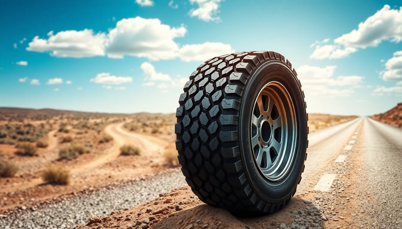 Close-up view of the durable RR99 tire on a mixed terrain, showcasing its rugged tread and versatility.