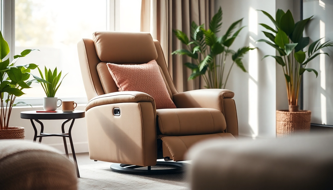 A recliner chair with massage and heat, elegantly placed in a cozy living room setting.
