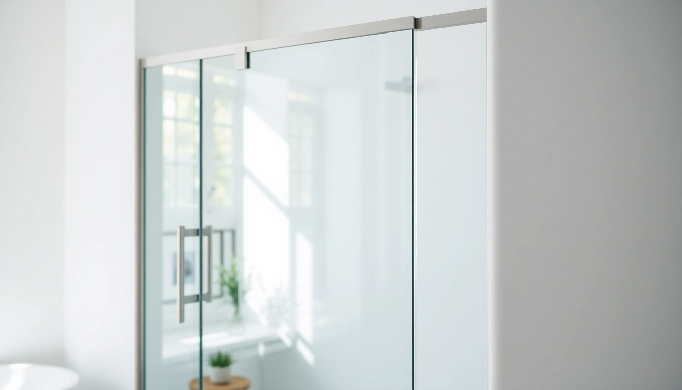 Admire elegant shower doors reflecting natural light in a bright bathroom setting.