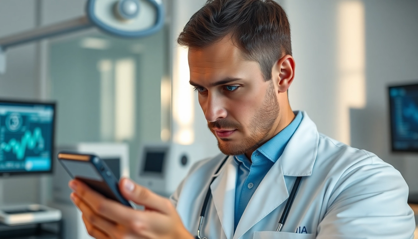 Healthcare professional analyzing Retatrutide data on a digital display in a modern clinic.