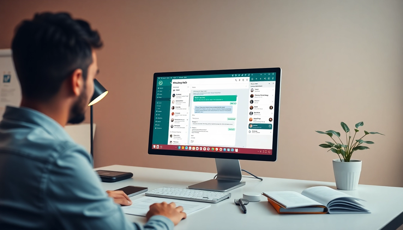 Engaging workspace showcasing WhatsApp Web in use, emphasizing connectivity and productivity.