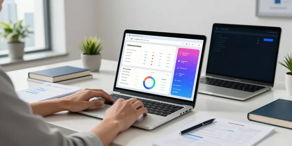 Professional analyzing instant indexing metrics in a dynamic marketing workspace.