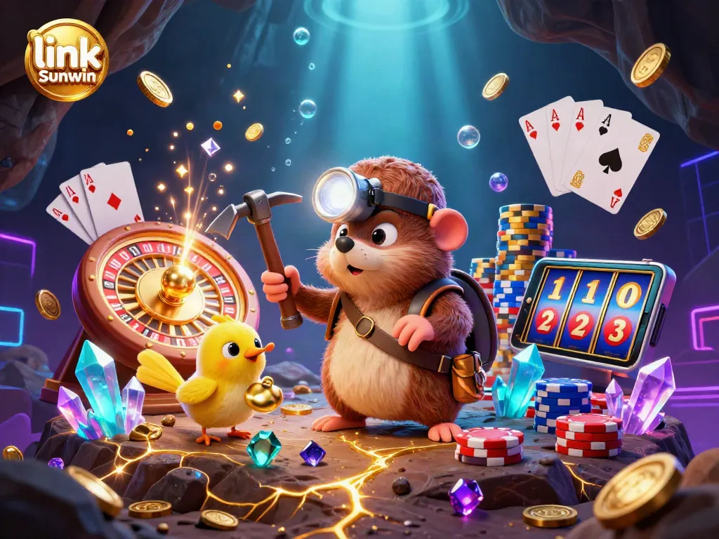 Experience the thrill of gambling with link Sunwin in this vibrant 3D illustration of a treasure hunter mole.