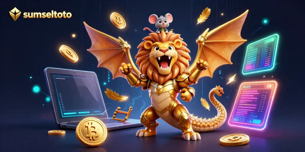 Experience thrilling gameplay with sumseltoto, featuring a majestic chimera and crypto elements in vibrant detail.