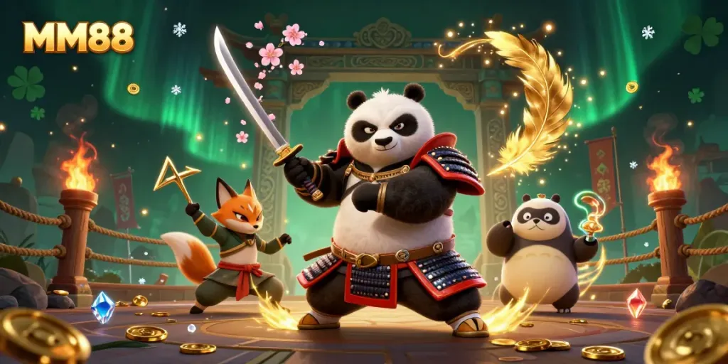 Engage with MM88’s vibrant 3D casino scene showcasing charismatic characters and exciting gaming elements.