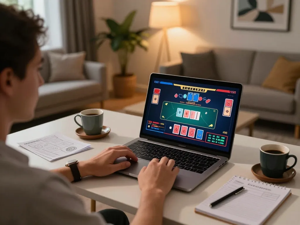 Playing at https://f168.tech/ with a live dealer online casino setup showcasing engaging gameplay on laptop.