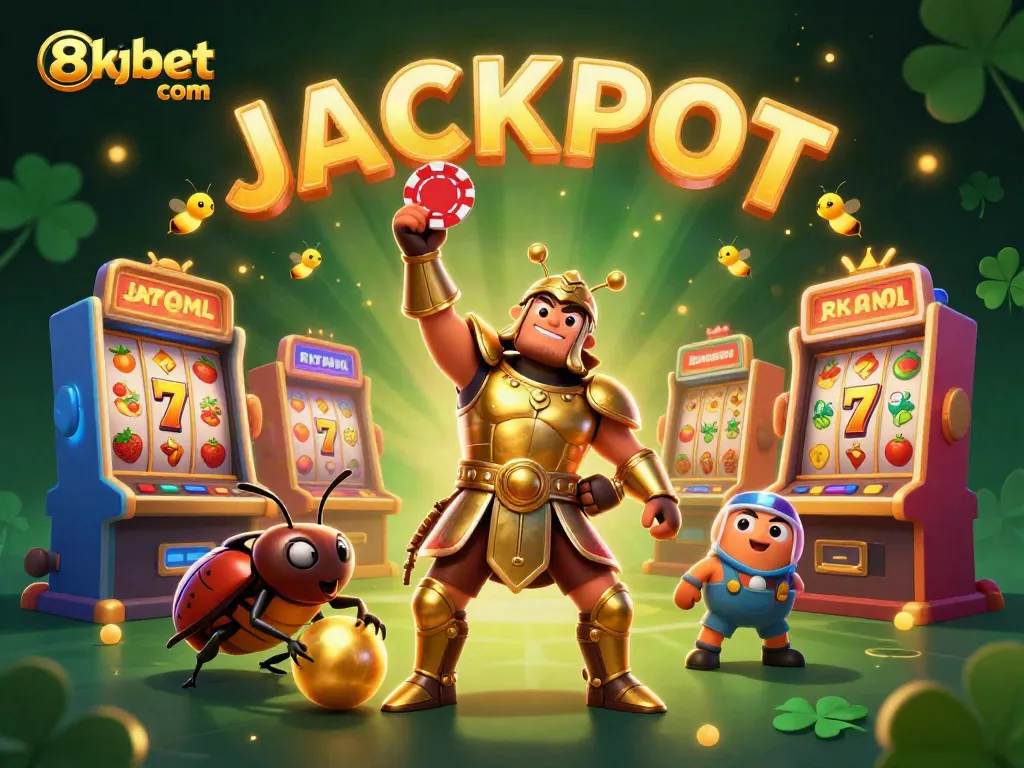 Experience the excitement of 8xbet com with a vibrant 3D illustration featuring thrilling slot machines and joyful characters.