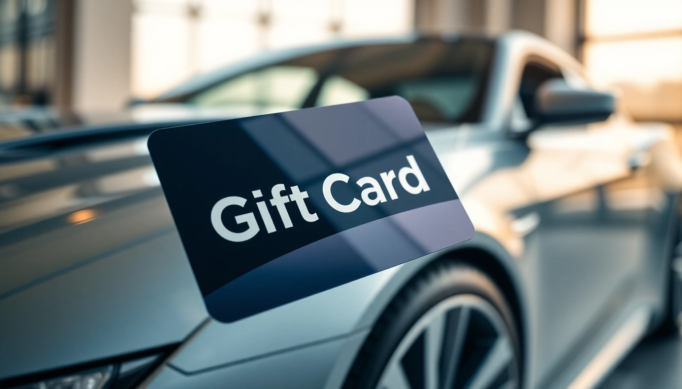 Gift card for window tint service featuring sleek design and modern car backdrop.