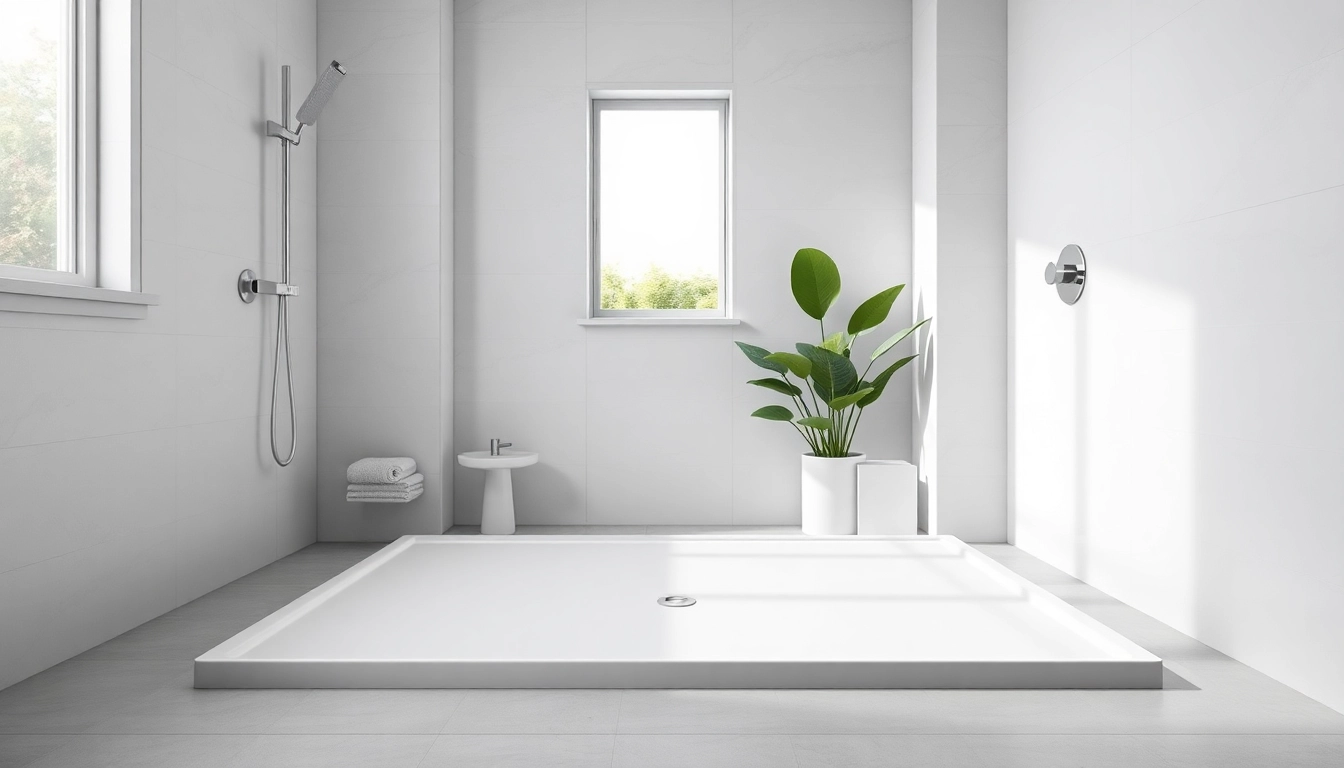 Showcasing elegant shower bases in a modern bathroom setting, highlighting sleek design and high quality.