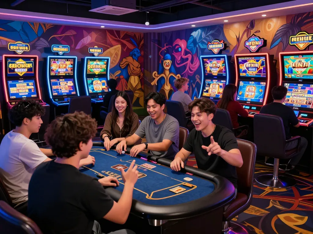 79win online gaming scene with diverse players enjoying vibrant casino games.