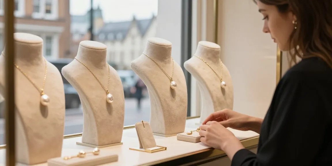 Jewellery gifts for her UK showcased in an elegant boutique setting, highlighting luxury pieces inspired by the sea.