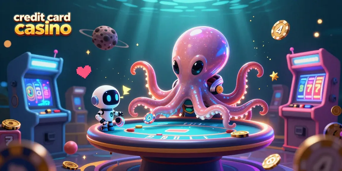 Experience the thrilling dynamics of a credit card casino with an alien octopus and exciting game elements.