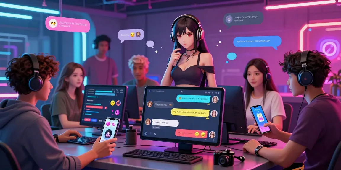 An interactive AI chat hentai interface displaying diverse avatars engaging in lively conversations with virtual characters, showcasing vibrant anime graphics.
