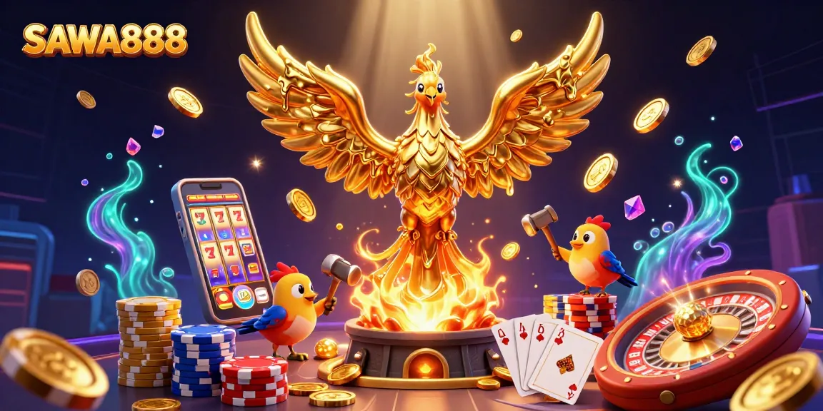 Experience the thrill of SAWA888 with molten golden phoenix and dynamic casino elements.