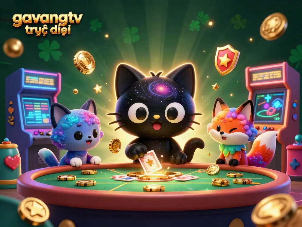 Engage in thrilling action with gavangtv trực tiếp as a cosmic cat and nebula fox pull in winning chips at a vibrant casino.