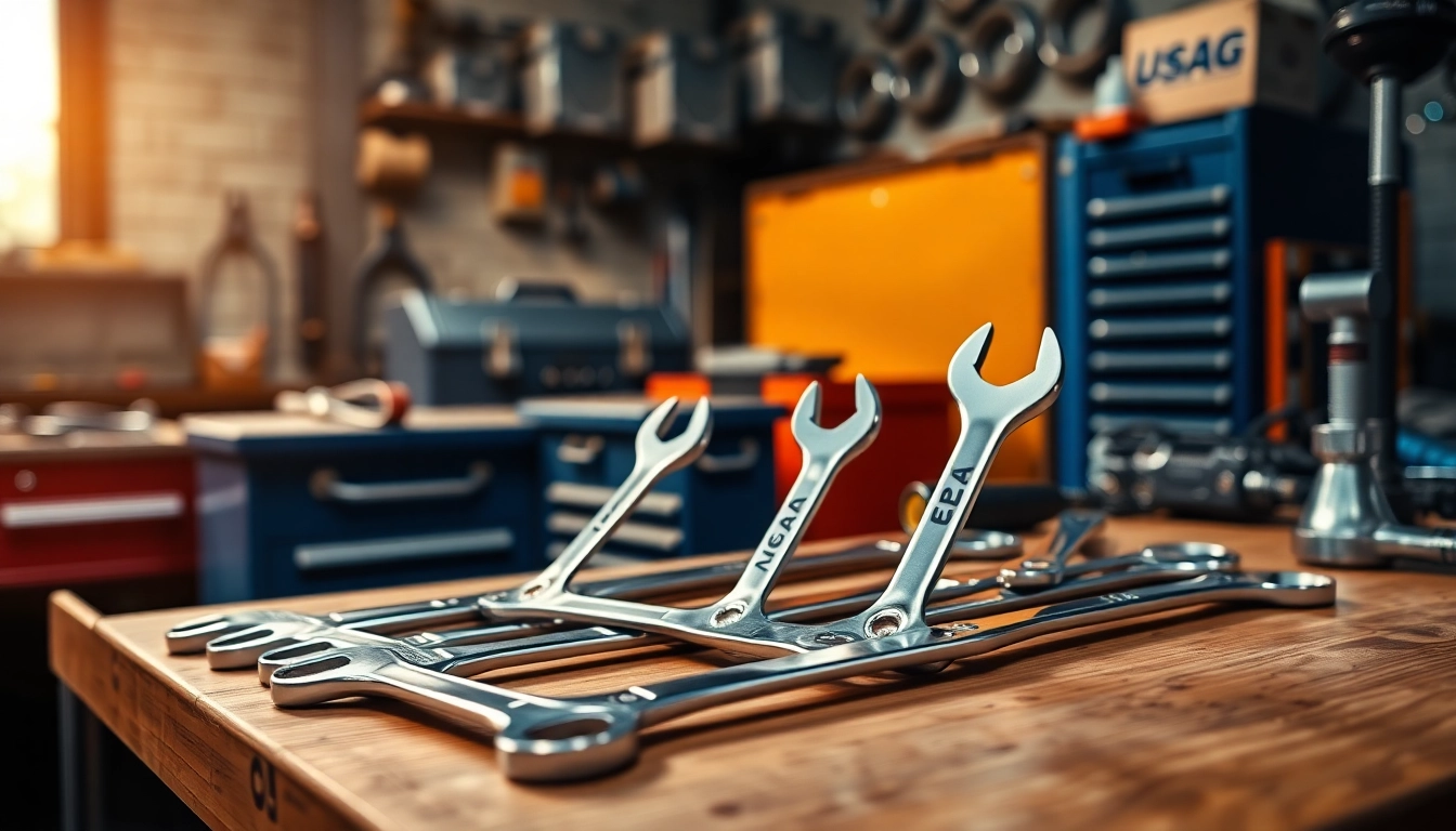 USAG spanners displayed on a mechanic's workbench, showcasing precision and quality tools.
