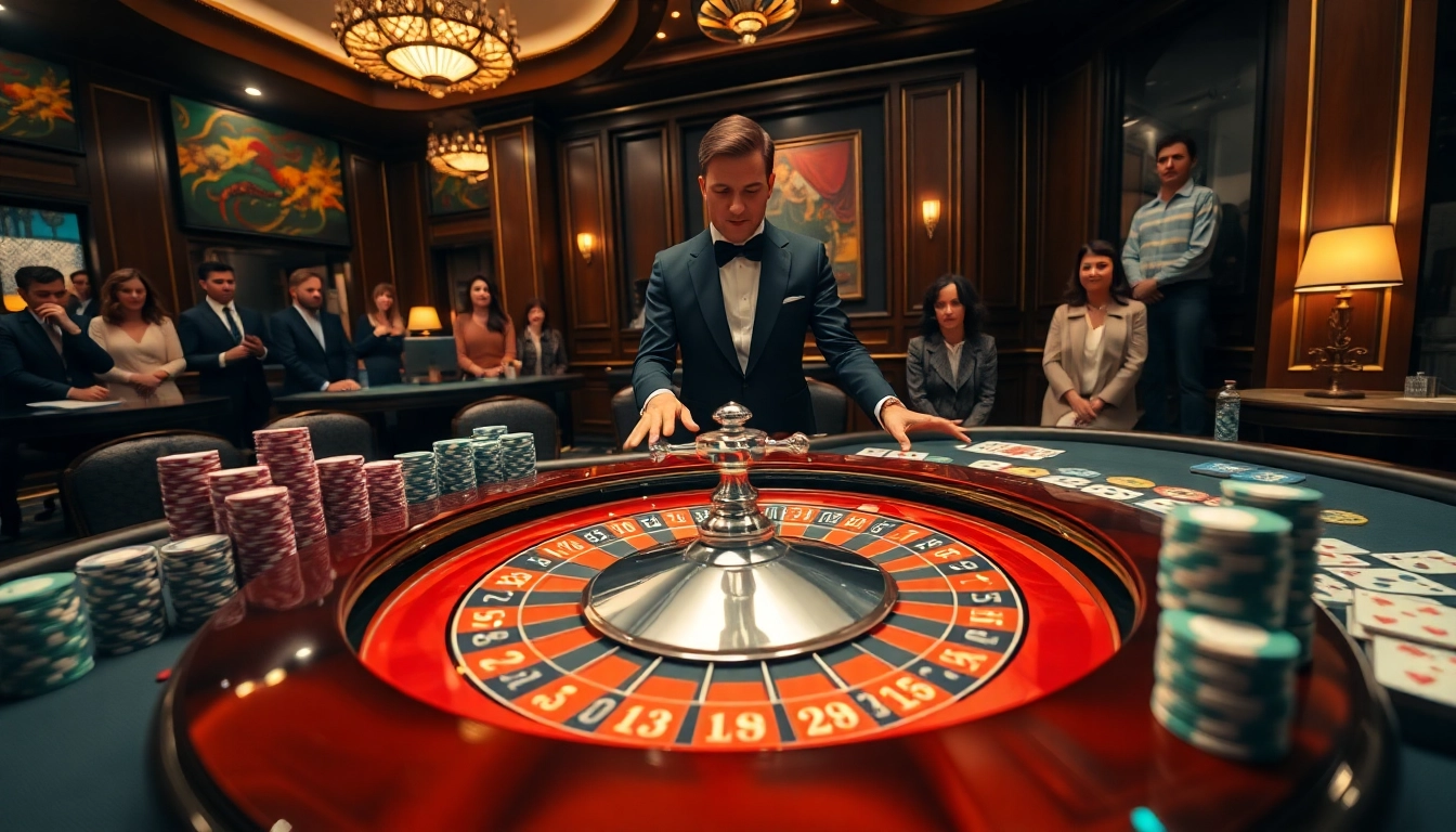 Experience close-up casino action at https://mmoo8.art/ with vibrant roulette, poker chips, and excited players.