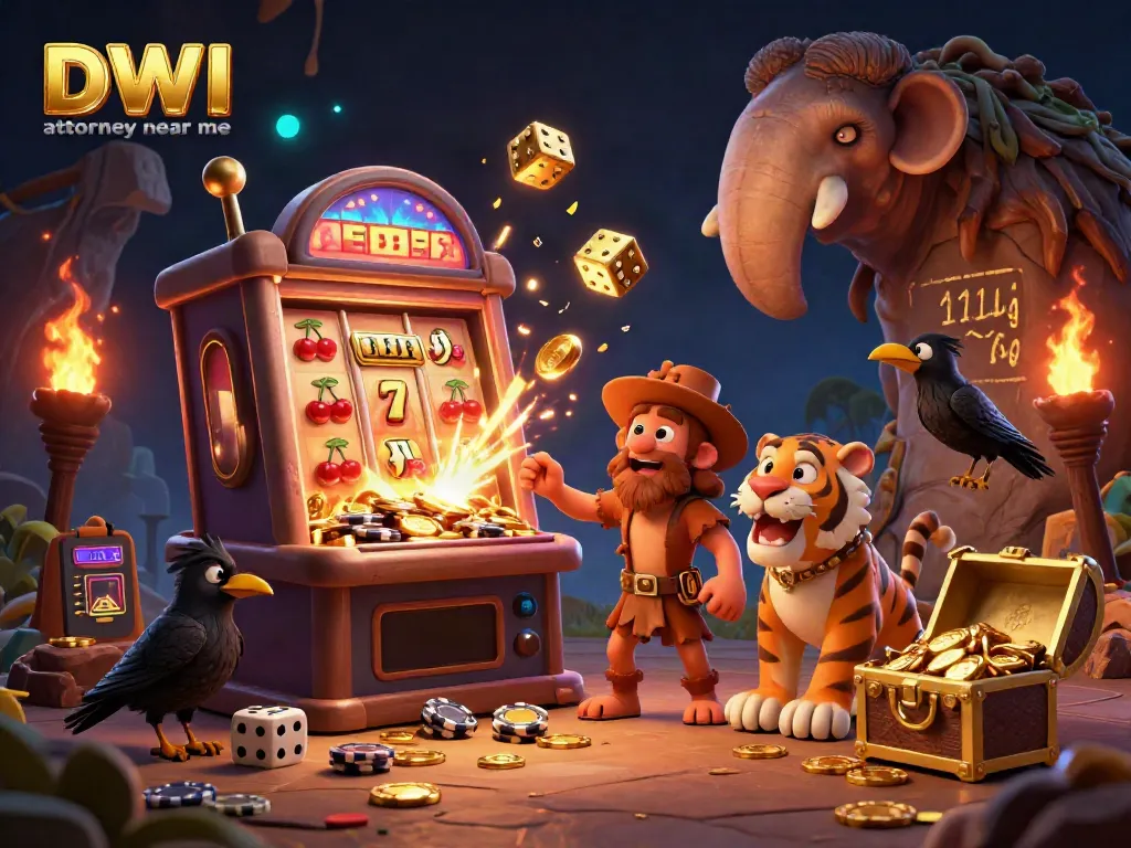 Experience thrilling moments with a DWI attorney near me in a vibrant casino setting, featuring interactive gaming elements.