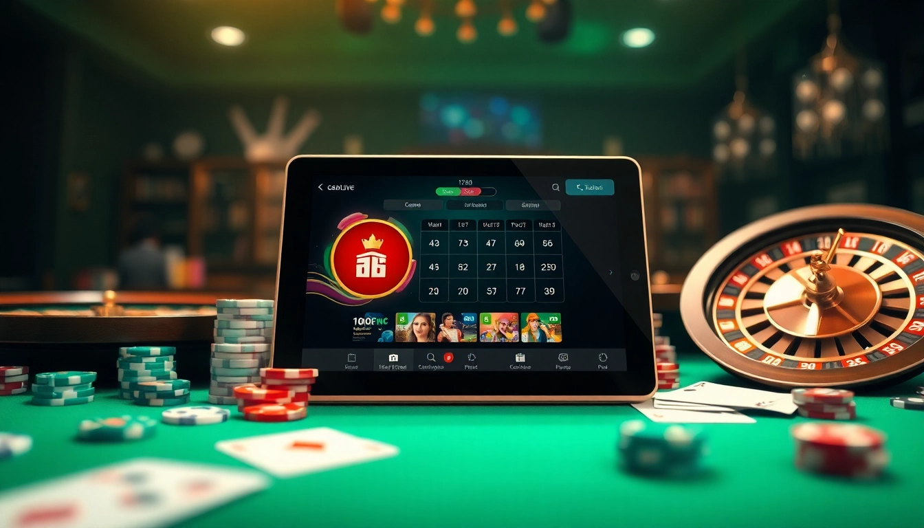 Engaging digital gambling interface showcasing ev88win.live with poker chips and cards.