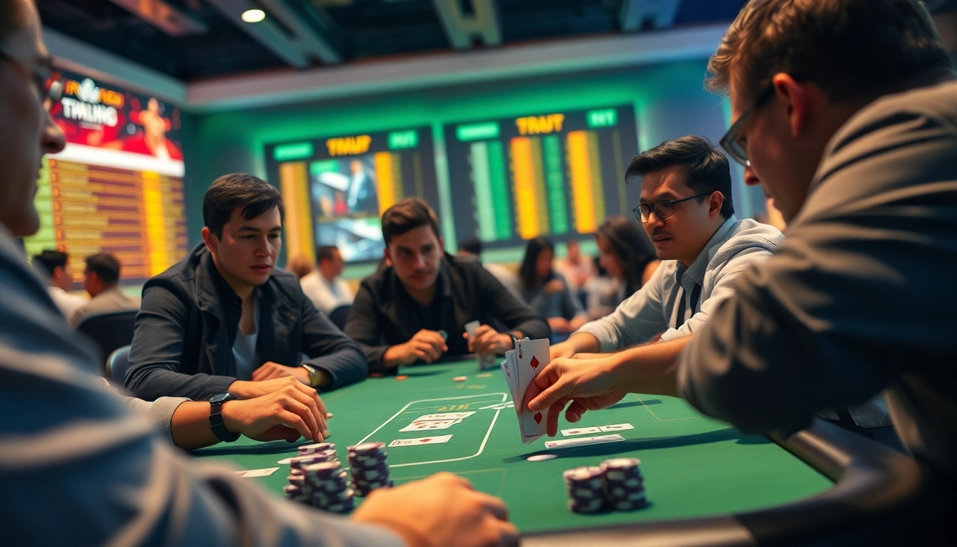 Engaged players at a sbobet.dance online poker game showcasing strategic moves.