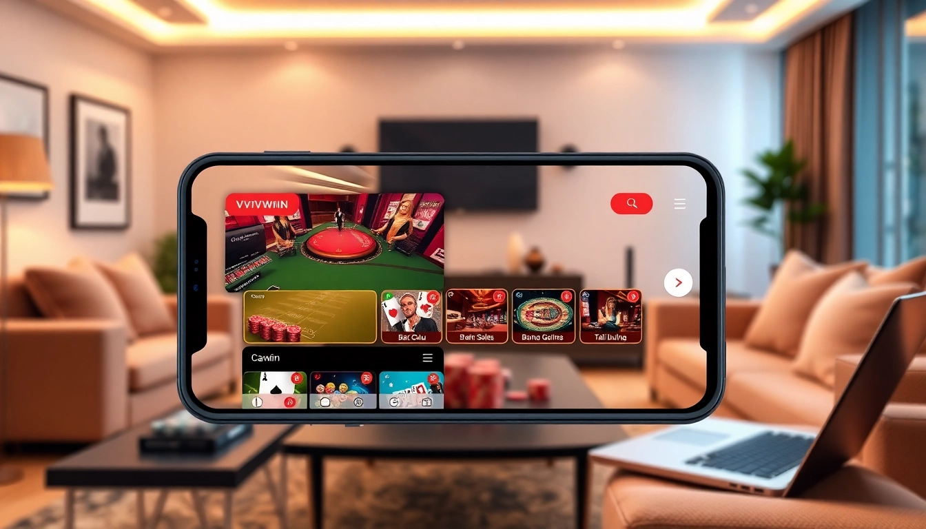 Engaging display of the VVVWIN app on a smartphone for online gambling at vvvwin88.live, set in a modern living room.