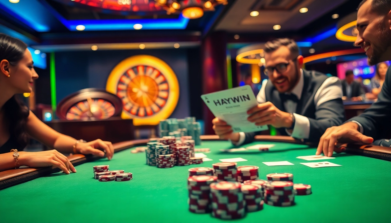 Experience HAYWIN at a dynamic casino poker table with intense gameplay and vibrant atmosphere.