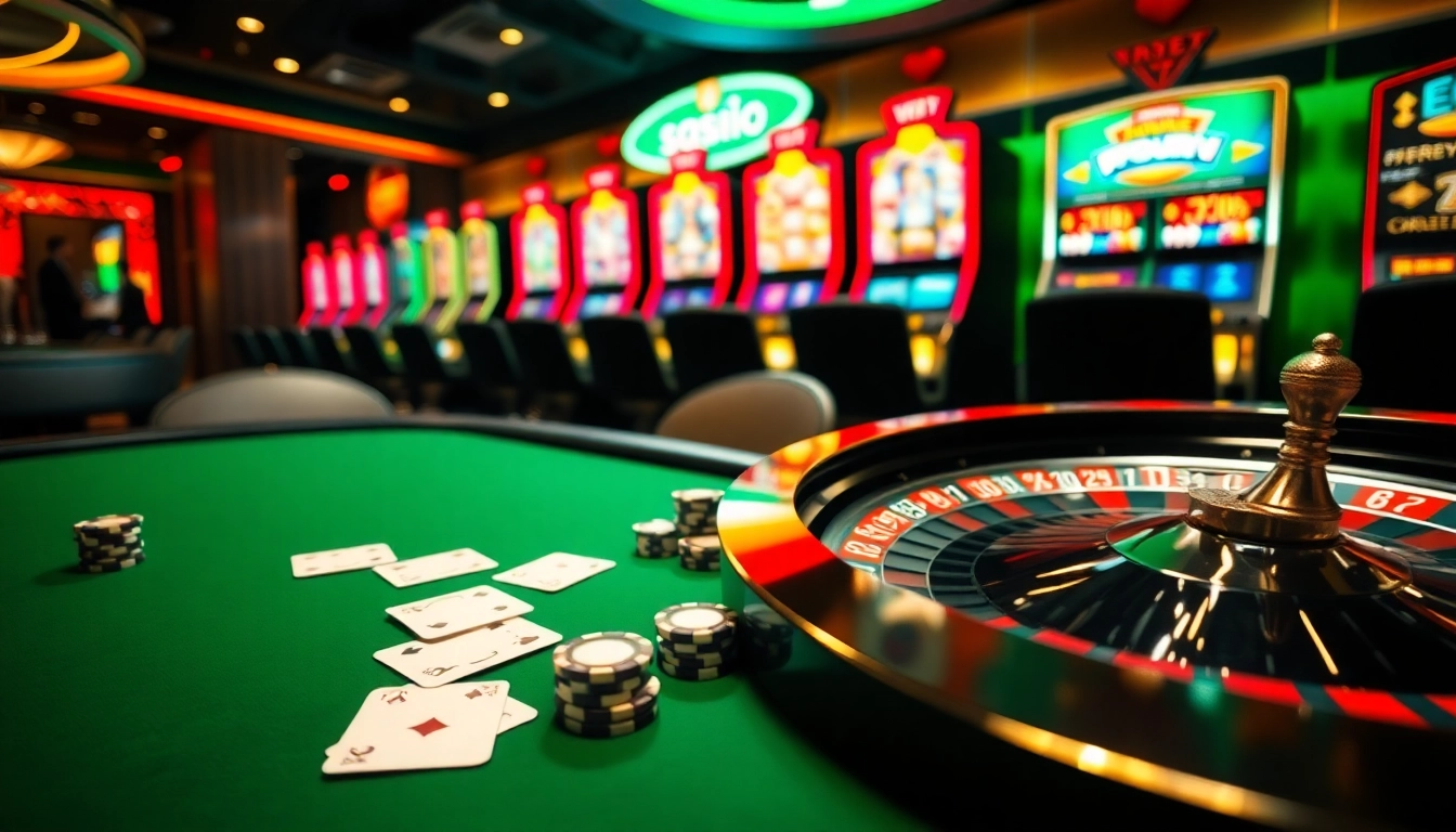 Experience the thrill of f168 vip gaming with high-end poker chips and glowing roulette wheels.