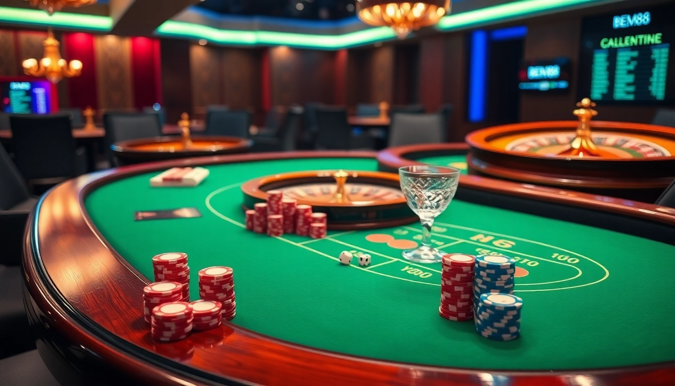 BEM88 blackjack table featuring vibrant poker chips and dice for an exciting gaming experience.