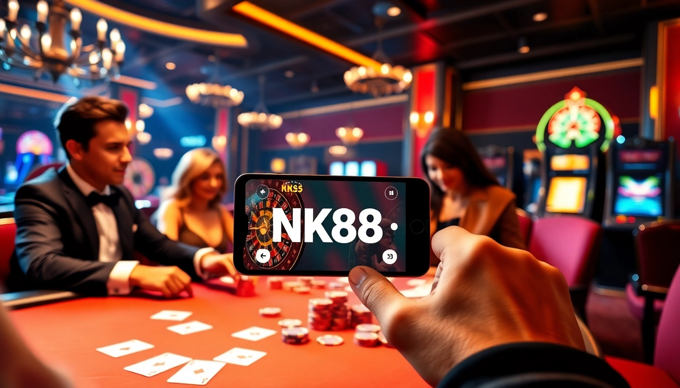 Play winning hands with the NK88 APP in a luxurious casino setting filled with excitement.