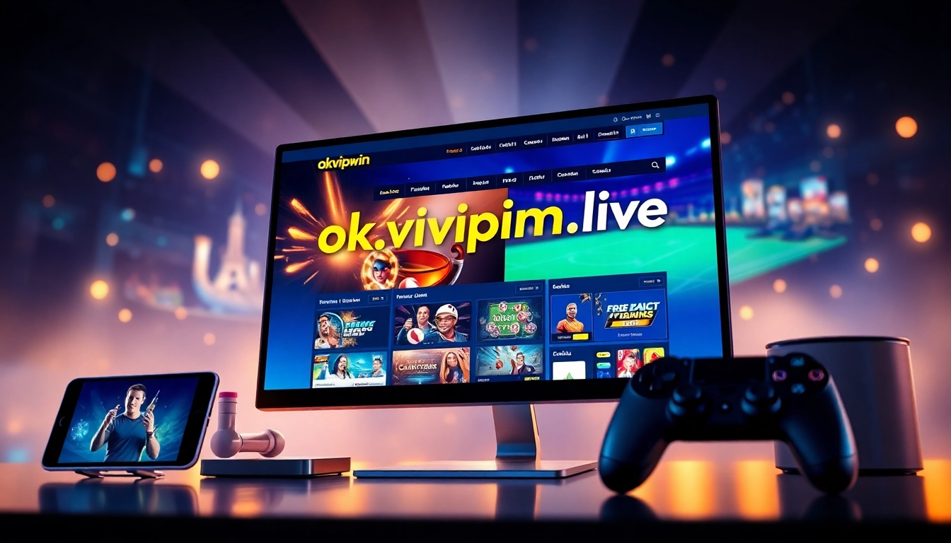 Interactive betting experience on okvipwin.live showcasing sports and casino graphics.