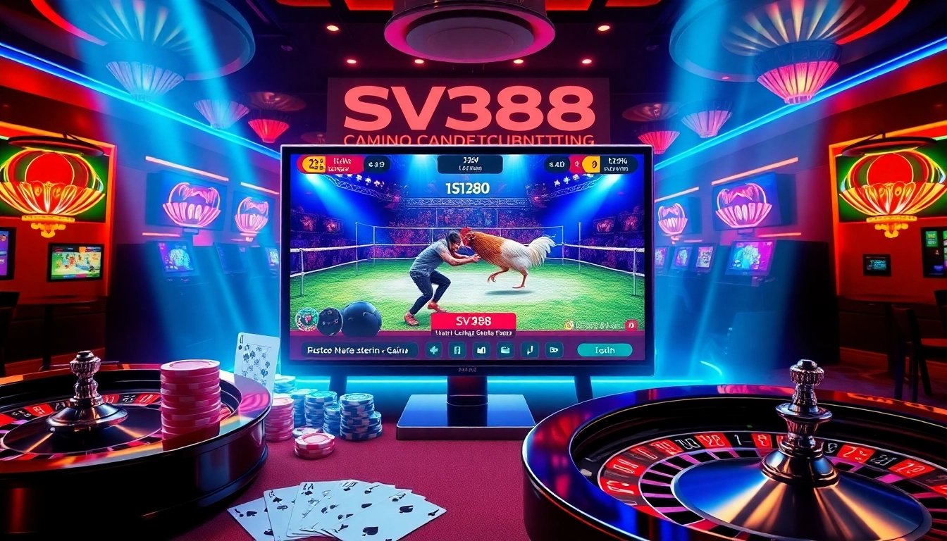 Experience the thrill of betting on SV388 with live cockfighting and vibrant casino visuals.