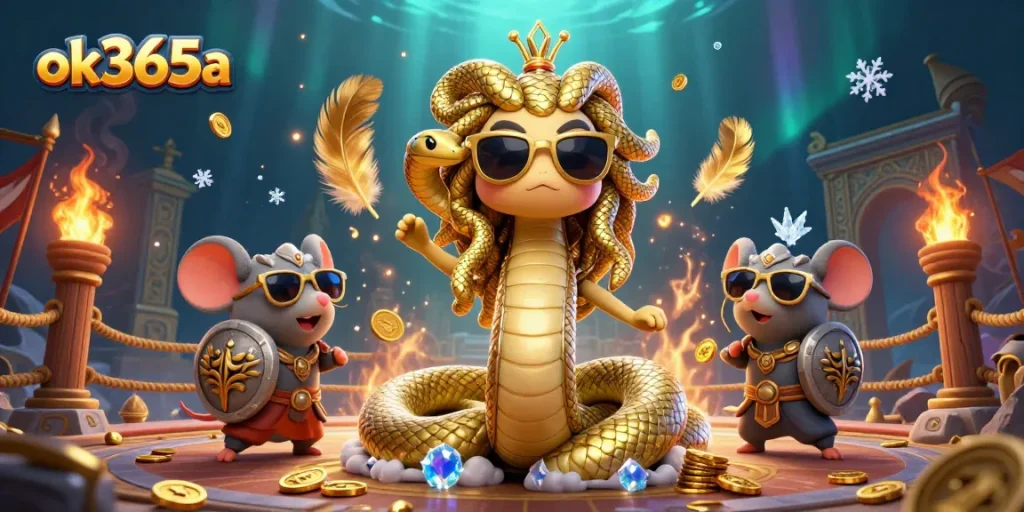 Engage with thrilling play at ok365a featuring Medusa, a warrior mouse, and vibrant casino elements.