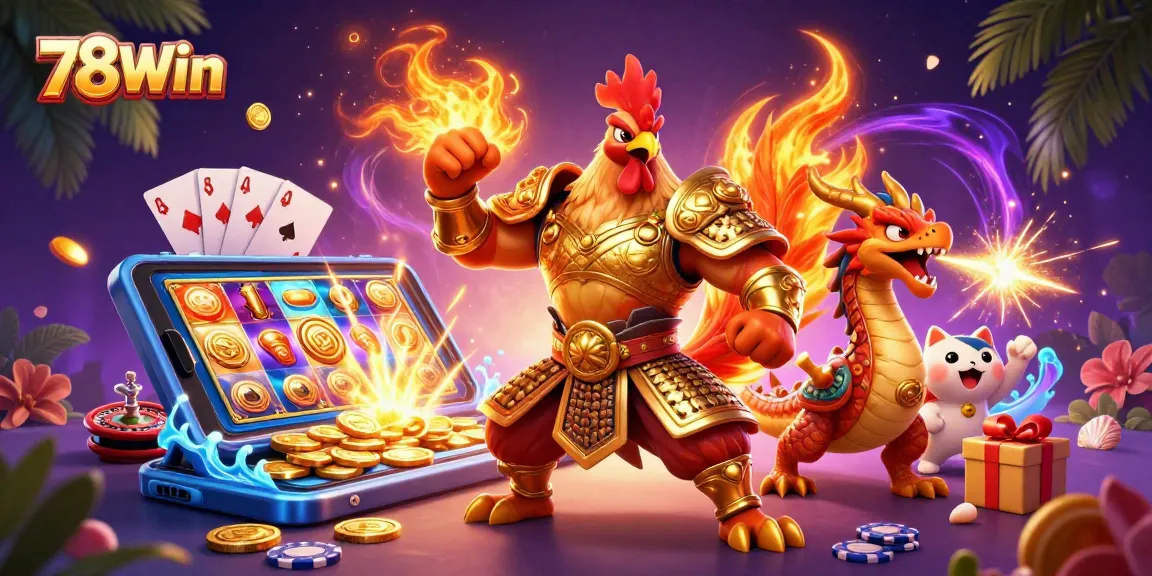 Experience thrilling gaming action with 78Win featuring dynamic casino elements and enchanting characters.
